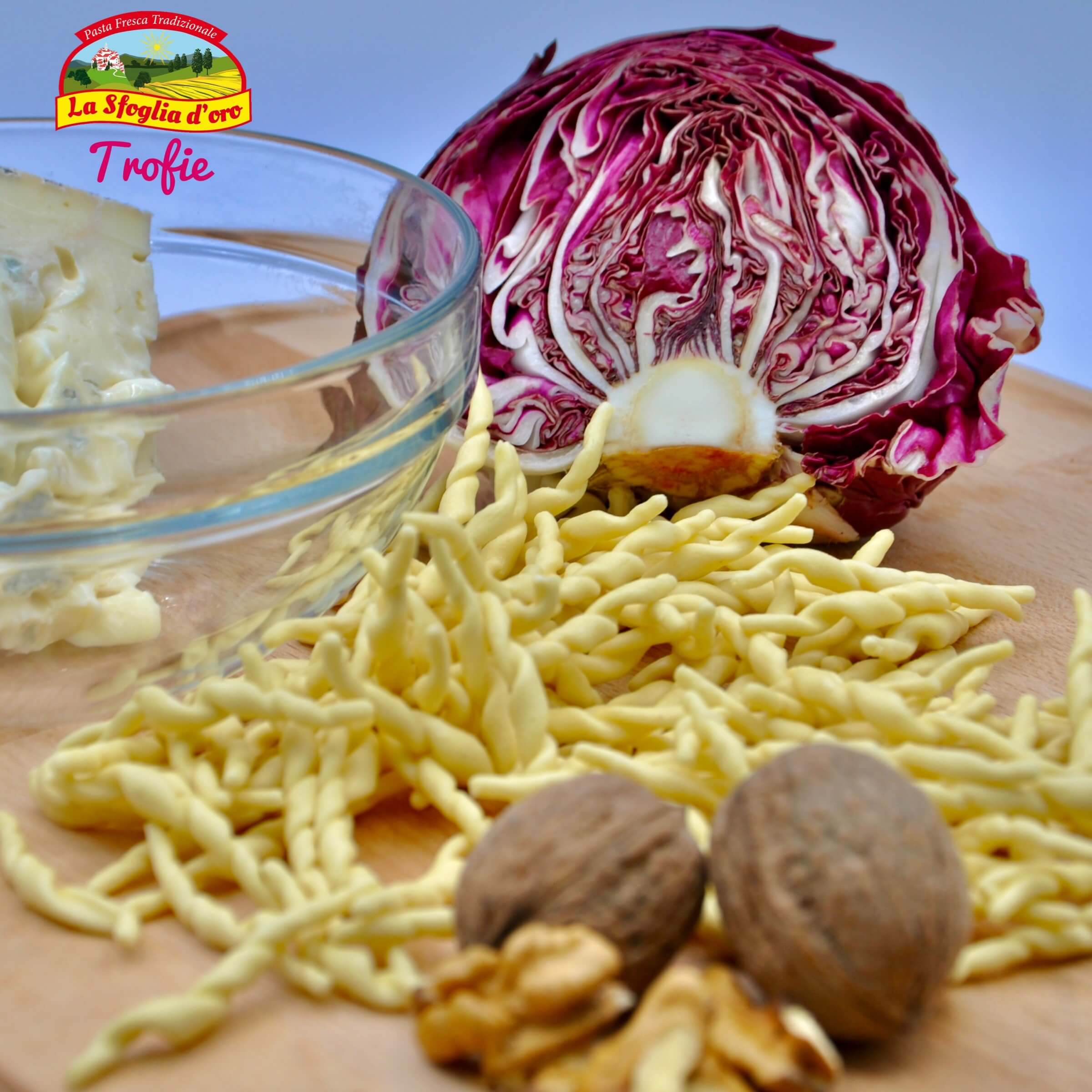 Trofie, gorgonzola mascarponato, radicchio e noci - Pastificio La Sfoglia d'oro